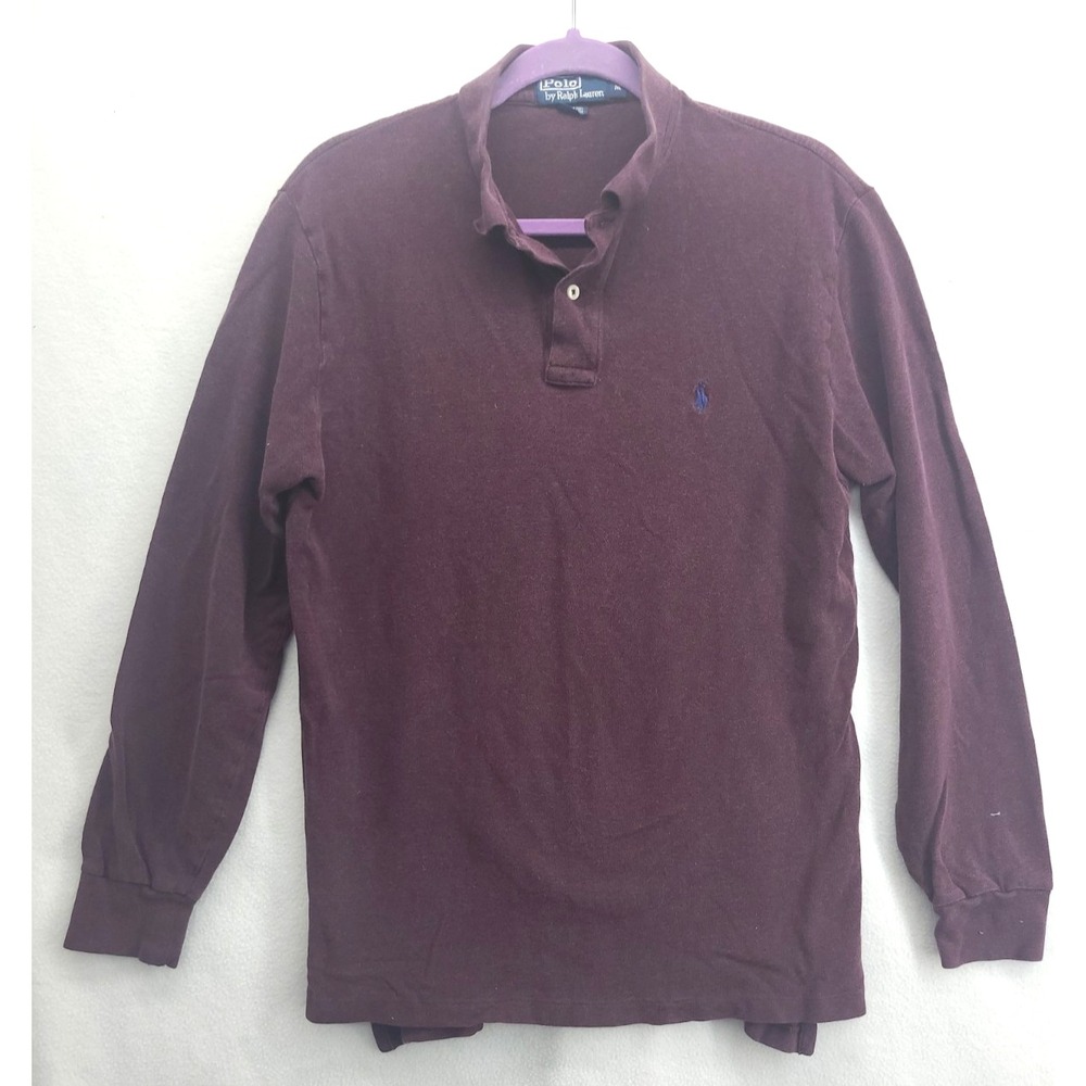 Polo Ralph Lauren Polo Shirt M Burgundy Long Sleeve Pique Cotton Classic Pony